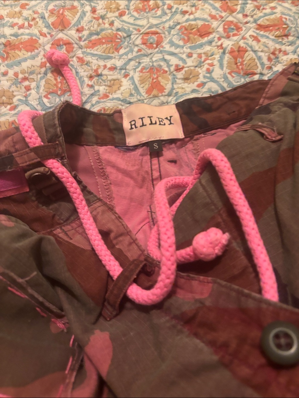 Riley Kids' Olive Green Overalls with Pink Drawstring